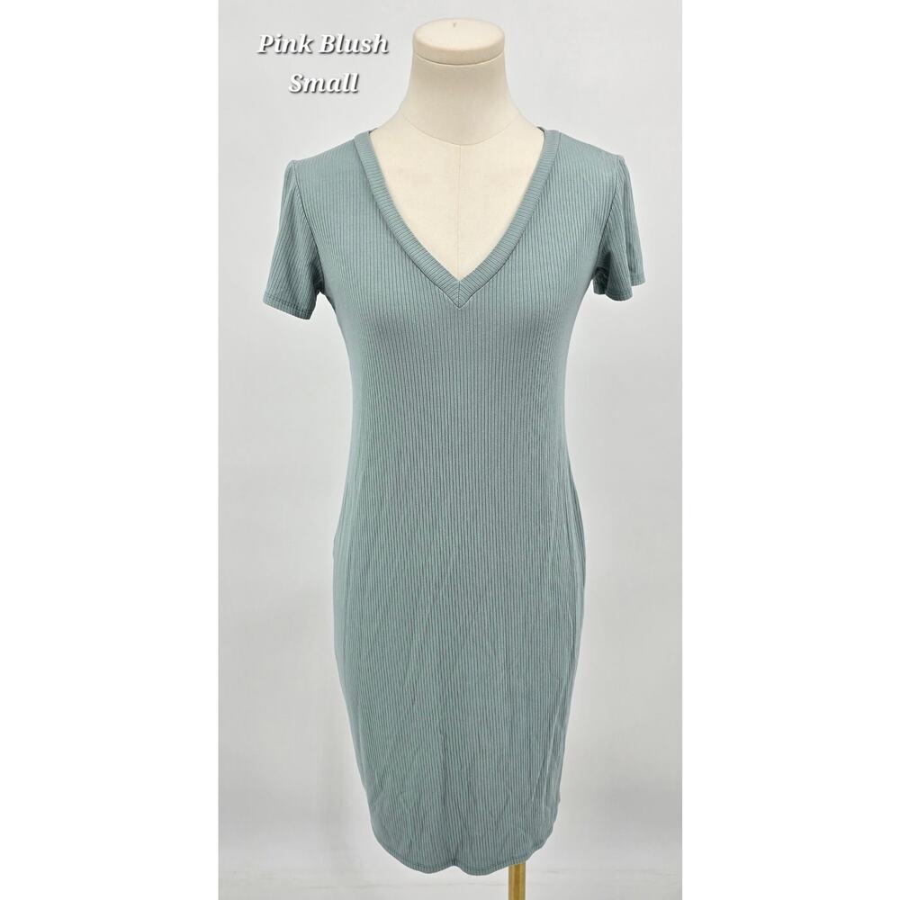 Pink Blush Dusty Mint Ribbed Knit Dress